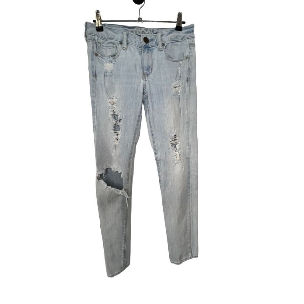 American Eagle Super Distressed Light Wash Skinny Jeans